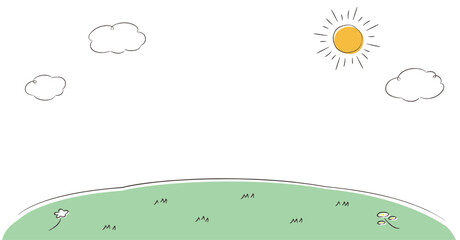 シンプルな空と草原の背景イラスト