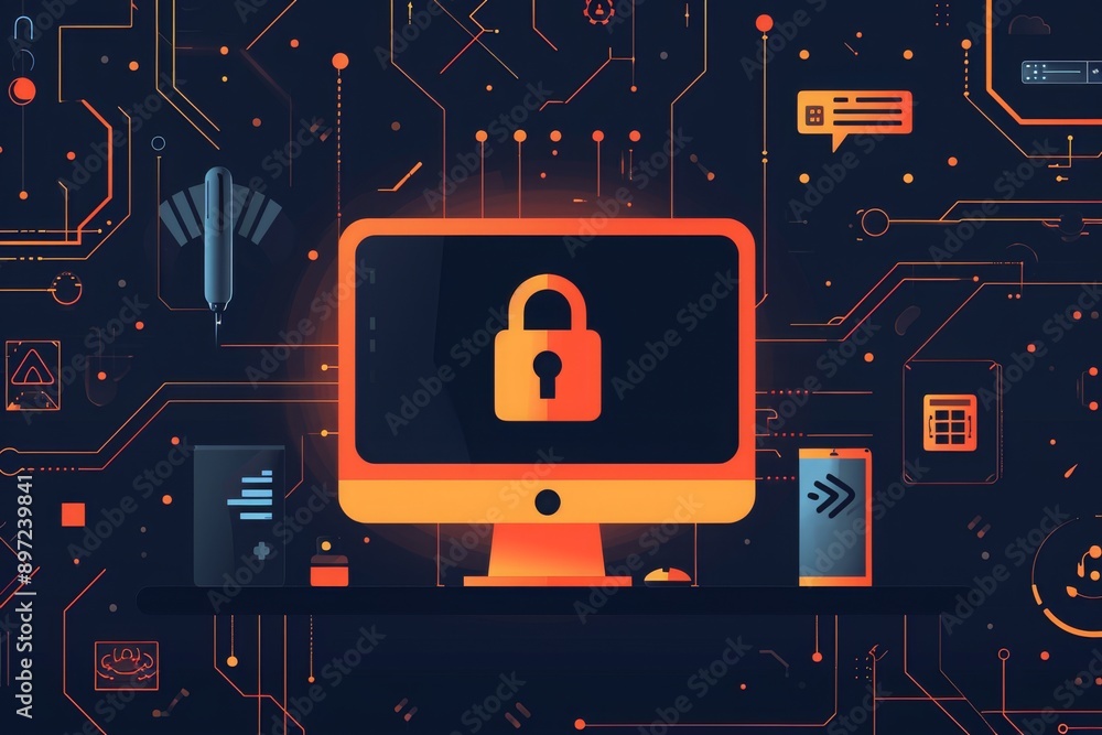 Aufkleber an image of a computer screen displaying a lock icon, representing a secure and protected digital en