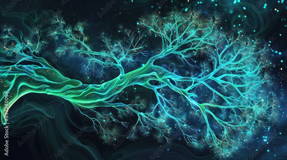 Wall mural glowing abstract tree with swirling branches