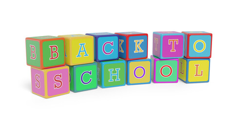 Back to school. Cubes with letters isolated on white background. 3d illustration.