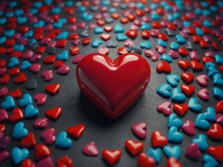 Fototapeta premium Person Choosing Red Heart From Colorful Hearts.