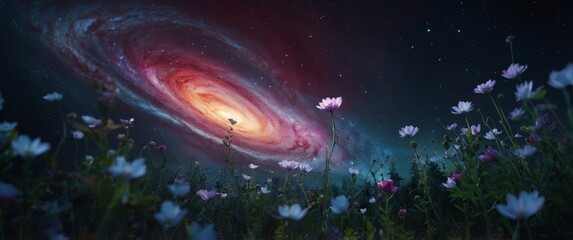 Whispers of floral auroras swirling in a cosmic garden.