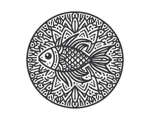 Fish vector line art mandala design