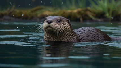 Fototapeta premium The European Otter - Lutra lutra playing and hunting underwater This animal is dangerous pest for fish farm and aquaculture Wildlife in National Park Sumava Czech Republic, Europe.