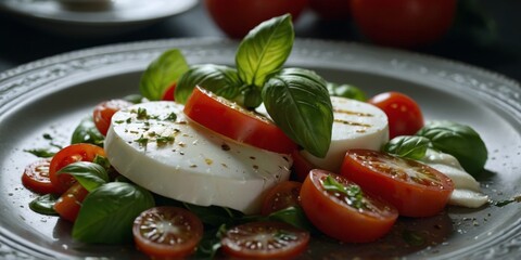 Salad Caprese with tomato, mozzarella and basil, italian food.