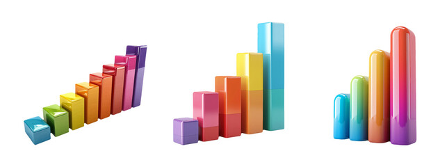 Colorful 3D Bar Graph Chart Isolated on Transparent Background