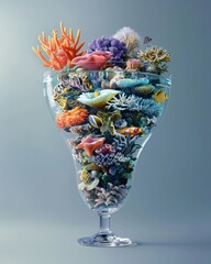 Cocktail glass with underwater coral reef