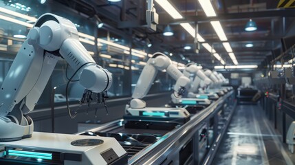 Showcase a high-tech food production facility where robots and AI ensure consistent quality