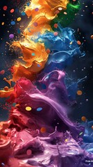 Vibrant Paint Splash Explosion with Confetti, Perfect for Pride Month and Celebratory Events