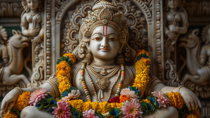 Obraz premium Ornate stone statue of hindu deity in temple setting