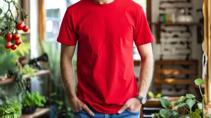 Steel blue Color T-Shirt Mockup Template on Adult Hipster for Print Design