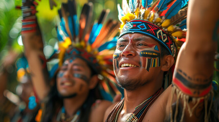 Indigenous man smiles during protest in support of land rights