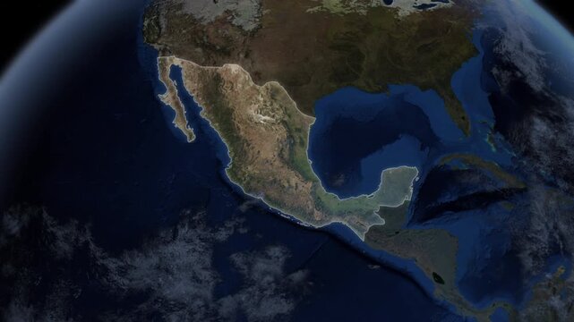 Map showing Mexico, South America, from space to see the region from above. Detailed map Showing area, HD and 4K. Animation.