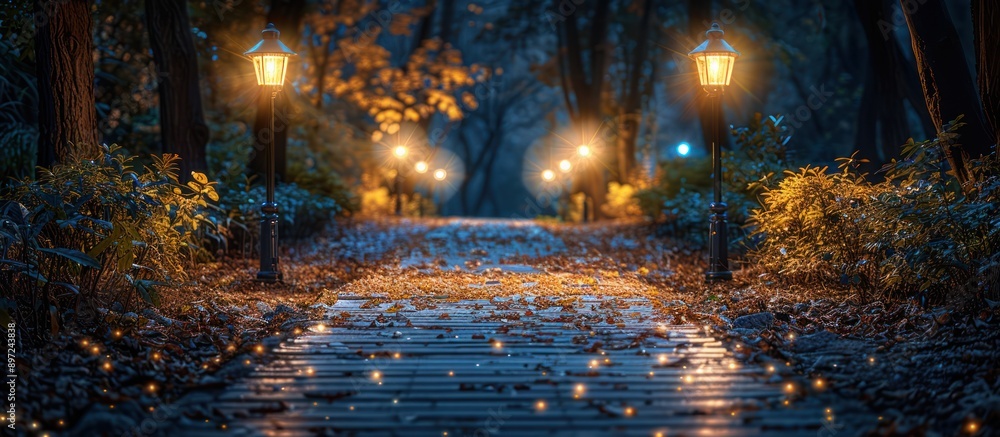 Poster illuminated path through a forest