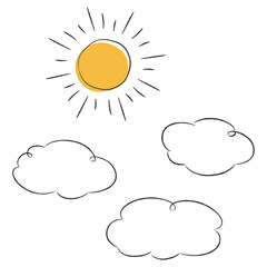 シンプルでおしゃれな太陽と雲のイラストセット