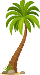 Cartoon jungle coconut palm tree or tropical plant from summer beach, vector icon. Palm tree of coconut, banana or date fruits plant with green leaves, summer paradise and exotic forest tree © Vector Tradition