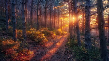 Obraz premium Forest path along ocean, serene journey,