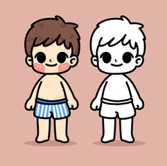 Cartoon boy wearing a swimsuit. coloring book.