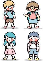 set of boy and girl student cartoon drawing vector