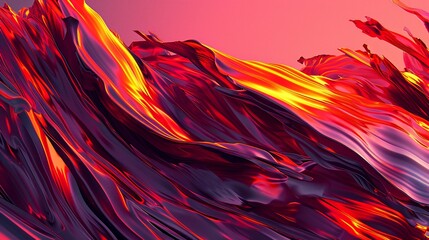 Energetic red and yellow waves gracefully cascade on a pink background, forming a vibrant, modern design full of dynamism. Ideal for decorating or as stylish wallpaper