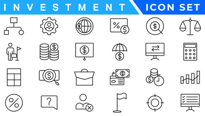 Investment Line Editable Icons set. Money management related icon set - Editable stroke