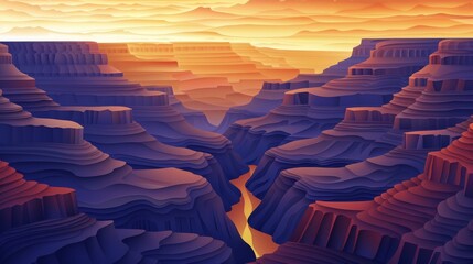 Obraz premium A 3D papercut scene of the Grand Canyon with detailed shading and a realistic landscape capturing the depth and layers of the canyon