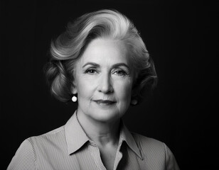 Obraz premium Elegant Film Noir Headshot of a Woman: Timeless Vintage Portrait with Dramatic Lighting and Shadows