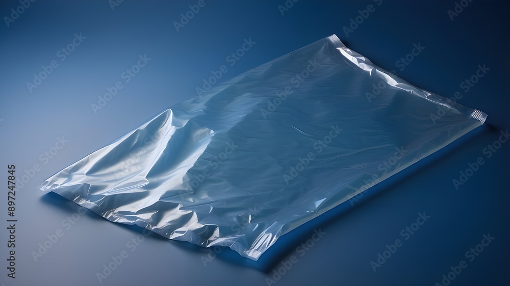 Poster clear plastic wrap on a deep blue backdrop. simple, uncluttered texture overlay effect template. iso