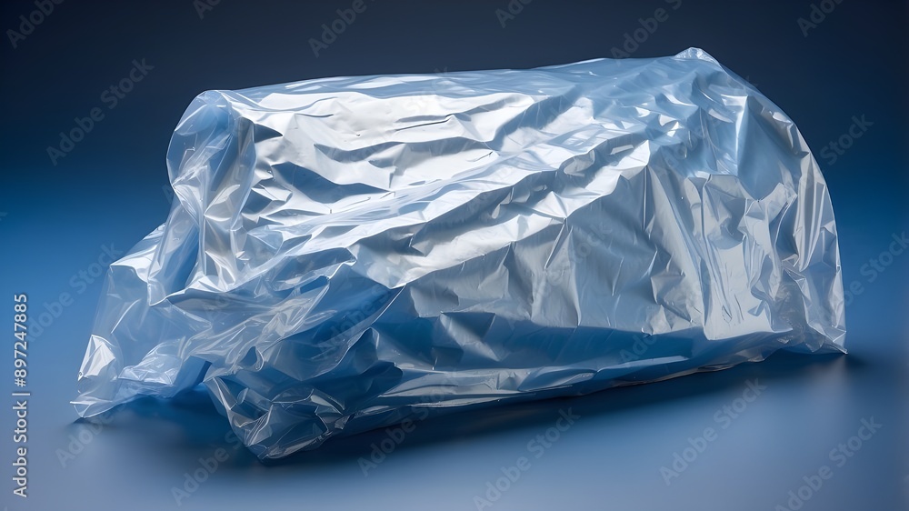 Poster clear plastic wrap on a deep blue backdrop. simple, uncluttered texture overlay effect template. iso