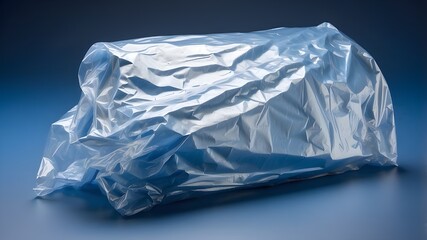 Obraz premium Clear plastic wrap on a deep blue backdrop. Simple, uncluttered texture overlay effect template. isolated surface branding mock-up with wrinkles
