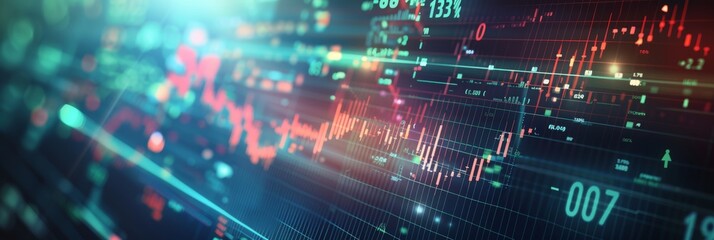 A dynamic stock market chart displays glowing data points to illustrate trends in financial markets