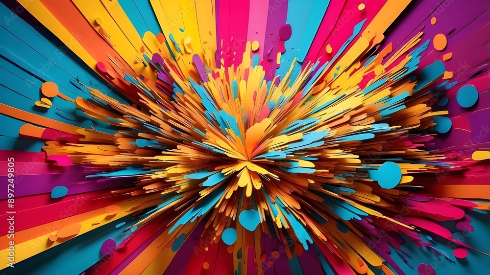 Poster pop art abstract backdrop with vibrant colors exploding to the rhythm