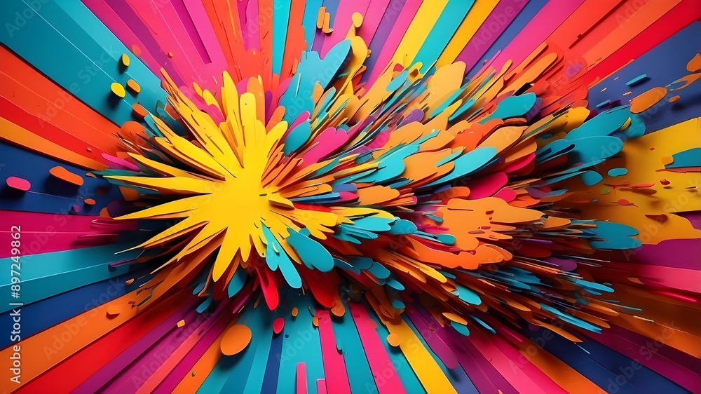 Poster pop art abstract backdrop with vibrant colors exploding to the rhythm