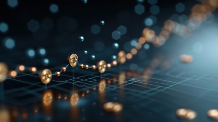 A line graph ascends sharply, its points marked by gold coins.