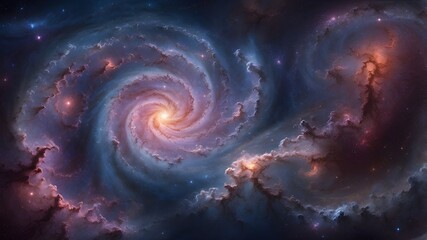 Fantastic blazing star, cosmic journey, celestial dance of space landscape with spiraling galaxies, nebula, and far-off planet, power and energy of spiraling galaxies and dark matter in space