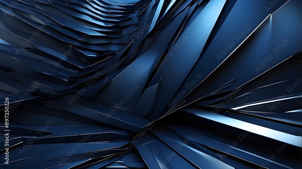 Poster abstract backdrop with sharp edges, dark blue gradient, black lines and geometric patterns, and ligh