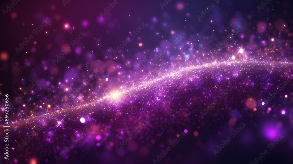 Poster abstract light and purple particle backdrop with illuminating dots and stars digitally generated.
