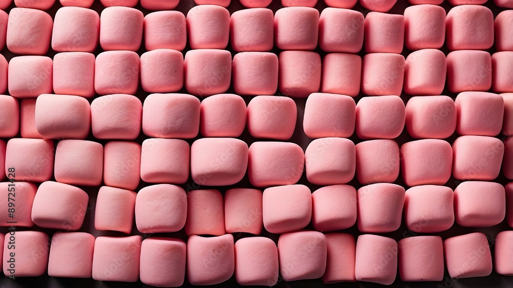 Poster a design of pink marshmallows arranged in a grid against a background of peaches. a top-down image o