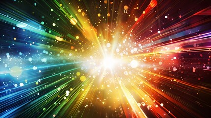 Fototapeta premium Colorful light explosion effect radiating from the center on an abstract background
