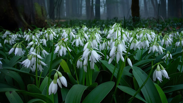 Leucoma Venom Blooming in Spring Forest, 
 European Nature. Generative Ai