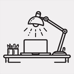 Naklejka premium Desk lamp line Art silhouette vector on a white background
