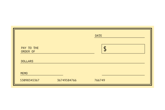 Yellow Blank Check Transparent background