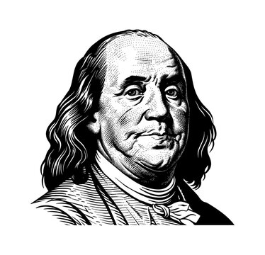 benjamin franklin engraving black and white outline