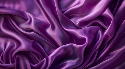 Obraz premium A close-up view of dark purple satin silk fabric reveals soft, flowing folds that exude elegance and luxury. The gentle curves and sheen of the satin