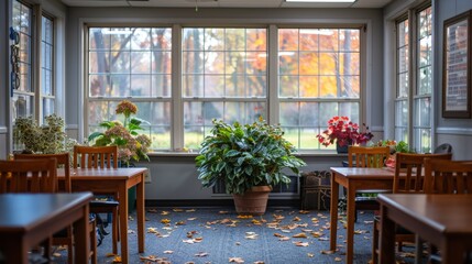 Autumn Leaves Scattered on the Floor of a Sunlit Room