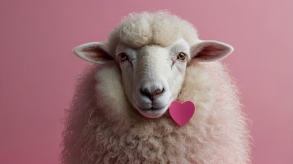 Fototapeta premium A sheep with a heart-shaped tag around its neck, celebrating 'Hug A Sheep Day