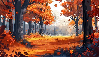 Fototapeta premium forest autumn, anime cartoon style