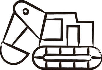 筆書き乗り物単品アイコン　ショベルカー