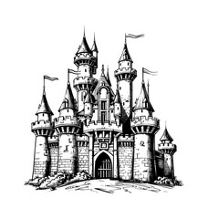 Fototapeta premium old castle engraving black and white outline