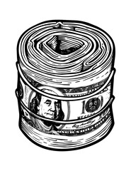 money roll engraving black and white outline